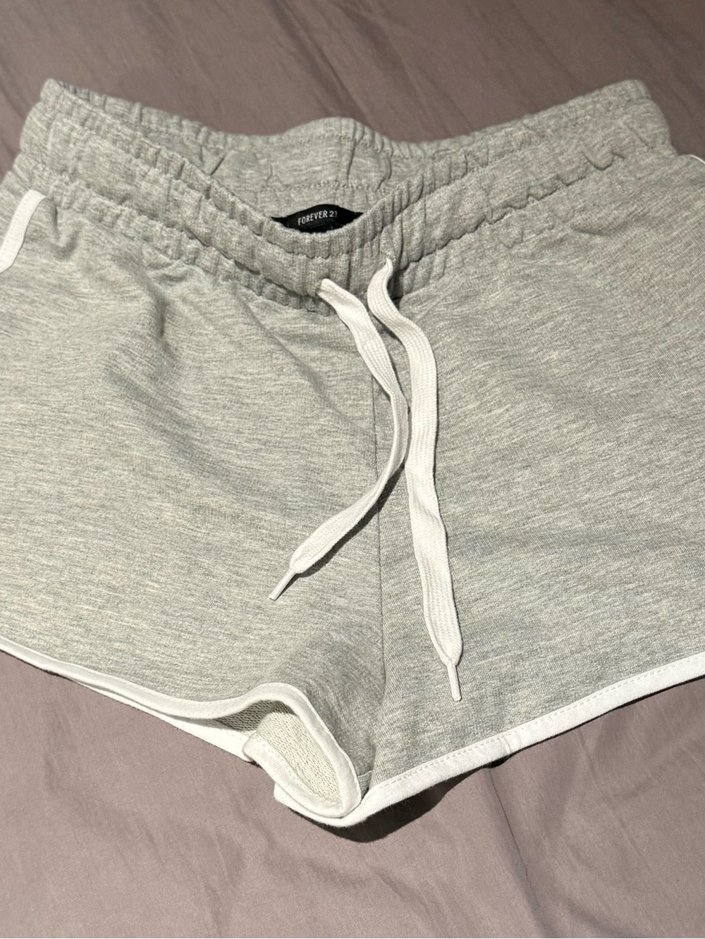 Forever 21 Light Gray Athletic Drawstring Shorts with White Trim